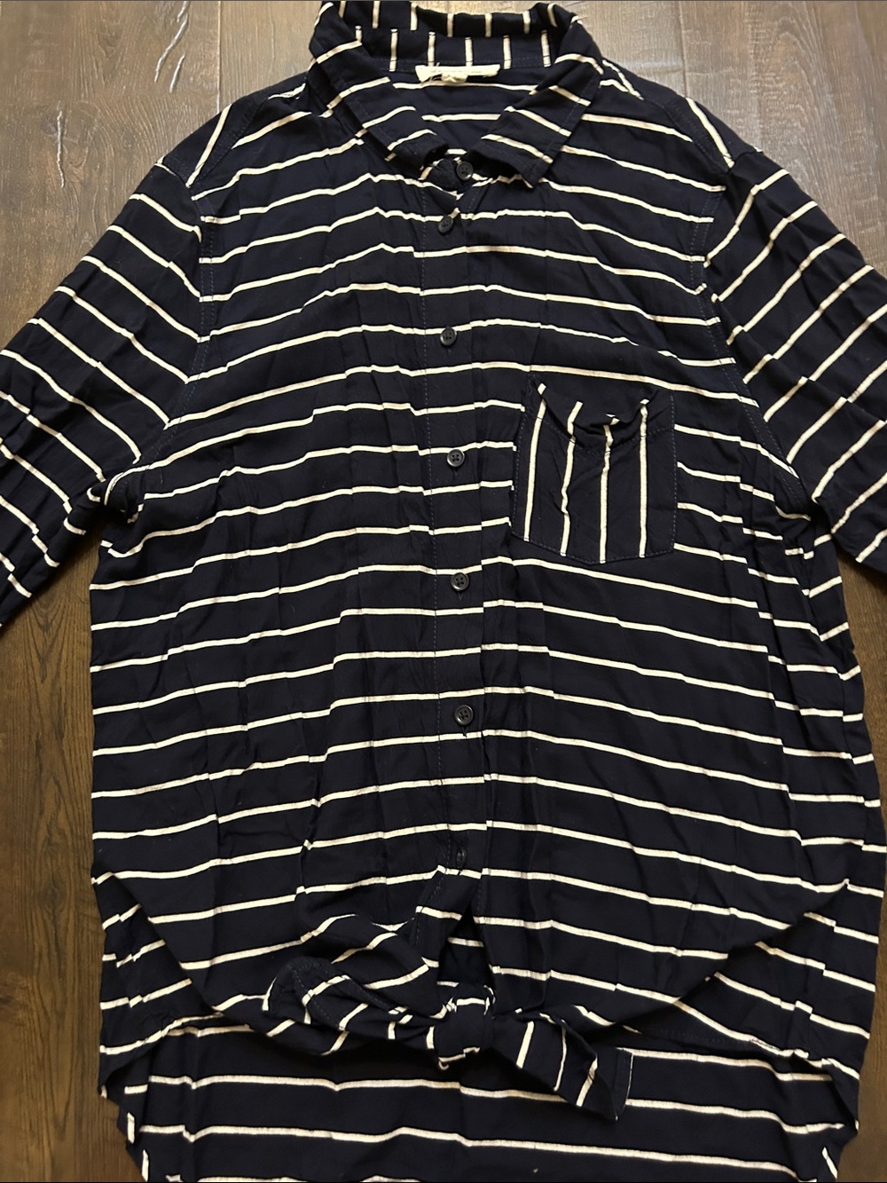 beachlunchlounge Navy and White Striped Casual Button-Down Shirt